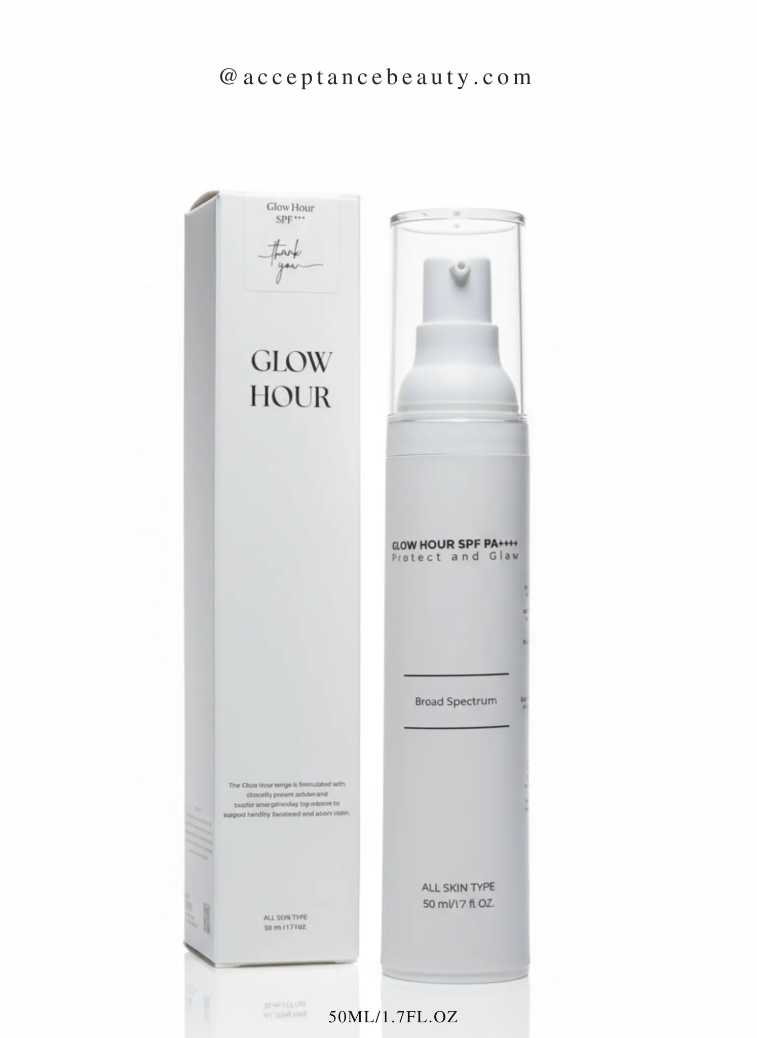 Acceptance Glow Hour Sunscreen SPF50 PA++++ lightweight sunscreen with niacinamide